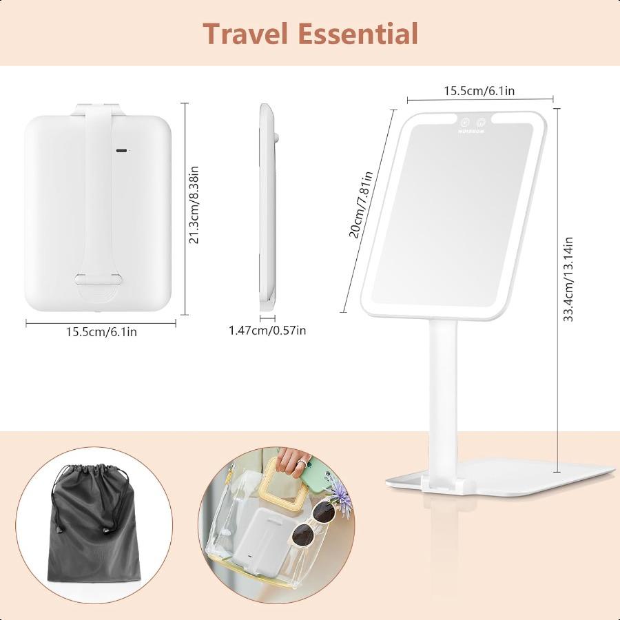 

wobsion Зеркало для макияжа с подсветкой для путешествий Перезаряжаемое Портативное Складное Настольное Зеркало с Подсветкой Компактное Зеркало с 58 United States