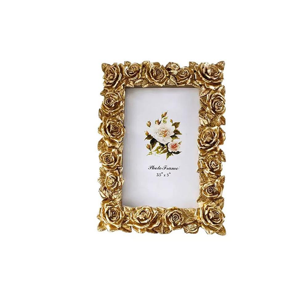 Resin Rose Edged Picture Frame Rectangular European Style Retro Gold Photo Frame Romantic 5/6/7 Inch Photo Props Frame Ornaments
