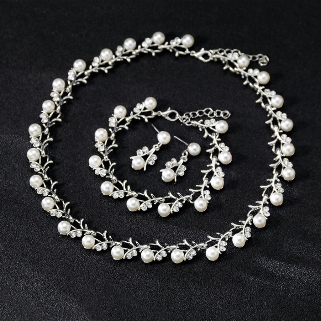 Alloy Diamond Necklace Earrings Bracelet Bride Three-Piece Set
