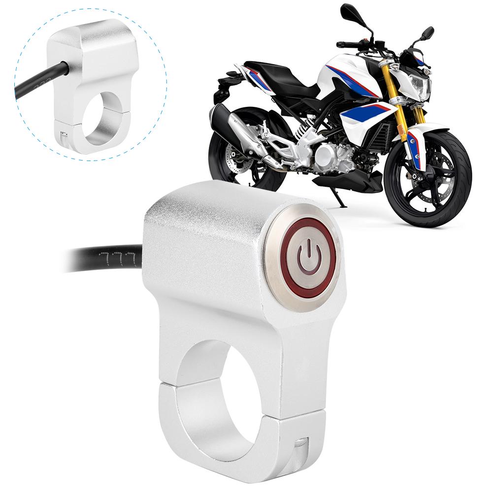 Handlebar Headlight Switch Aluminium Alloy with Red LED Indicator Light Motorcycles Modification Parts 25mm