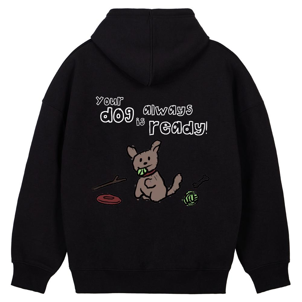 Astral Projection Doodle Puppy Oversized Wide Shoulder Hoodie_Black L
