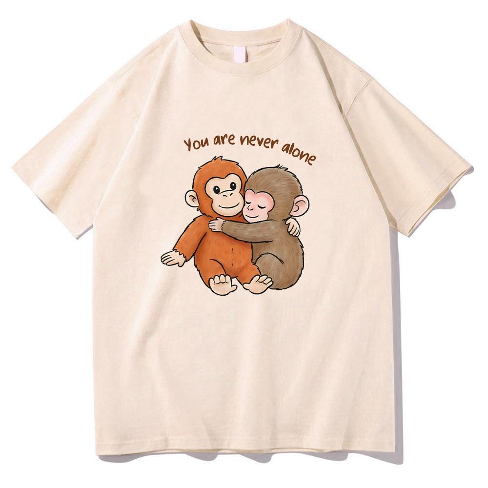 Punch Monkey T-shirt Cute Baby Monkey with Plush Toy Graphic T Shirts Emotional Gift Animal Lovers Pure Cotton Top Women Men Tee Summer clothes