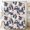 Leaf Pattern Shower Curtain Set Navy Blue Pink Floral Design for Bathroom Decor