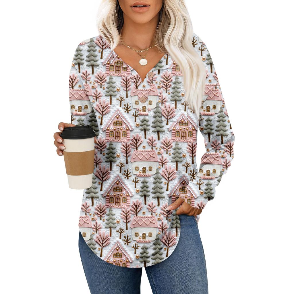 Women's Fashion Long Sleeve Christmas Loose Long Sleeve Casual Top