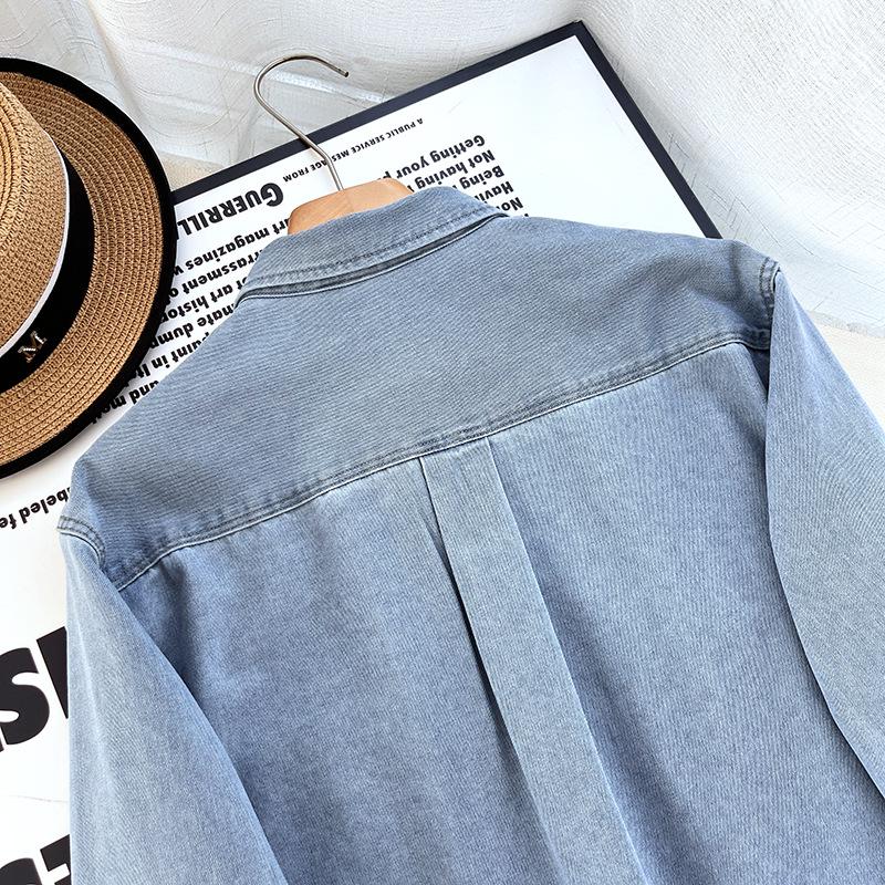 Unisex Washed Denim Long-Sleeve Loose Shirt, Casual Spring/Autumn Outerwear
