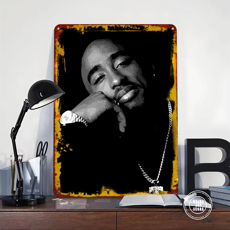 Tupac Shakur Portrait Printed Poster Customized Wall Art Retro Vintage Metal Tin Signs for Decoration Bedroom Decorations Decor