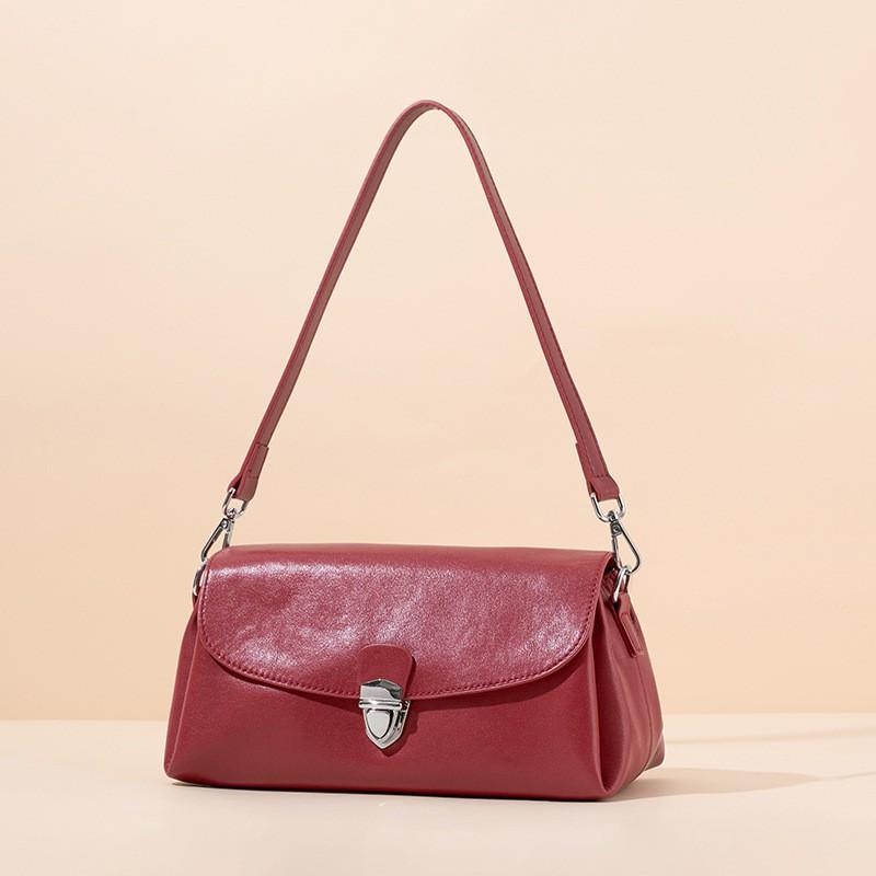 

Trendy Retro Leather Women s Bag With Crystal Vegetable Tanned Top Layer Underarm Tongqin Crossbody Shoulder 27x12x14CM вино красного