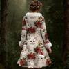 Women's Casual V-neck Christmas Print Plush Long-Sleeve Casual Dress