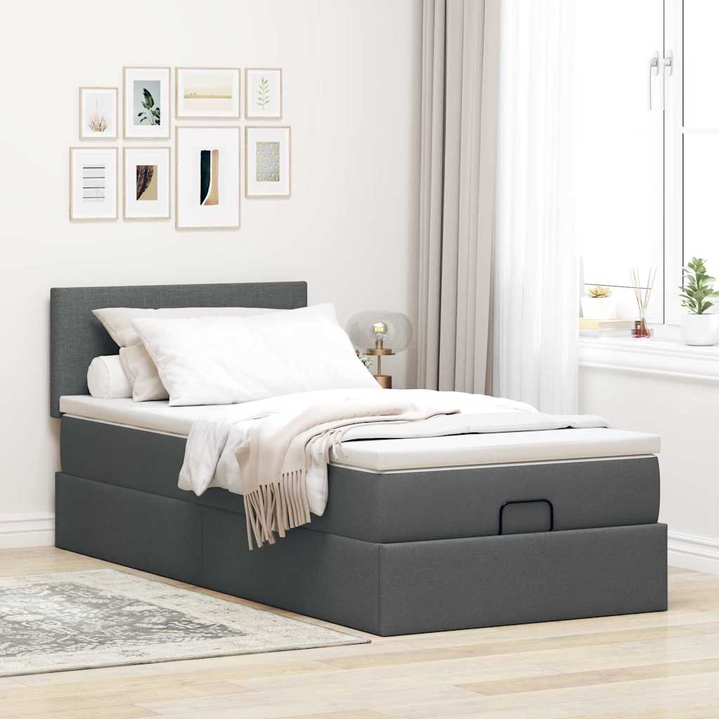 Vidaxl Struttura Letto Ottoman con Materasso, Grigia, 100x200 cm, Tessuto