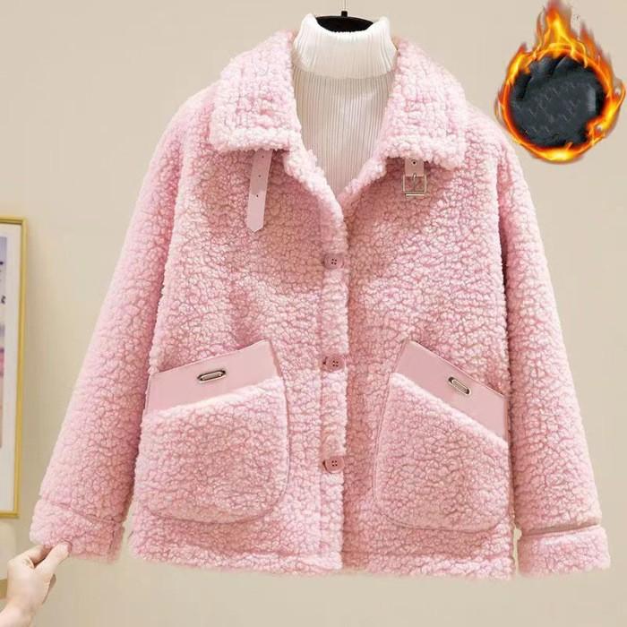 Dames Herfst Winter Koreaanse Stijl Lamswol Kort Jasje Fleece Casual Warm Jasje