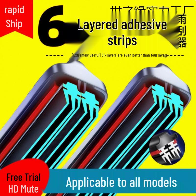 Six-Layer Rubber Wiper Blades, Compatible with Various Car Models