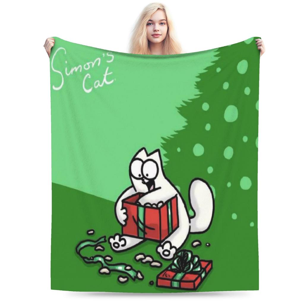 Comfortable Simons Cartoon Cat Cats Blanket Stuff Bed Decorative Throw Blanket Soft Flannel for Bedroom