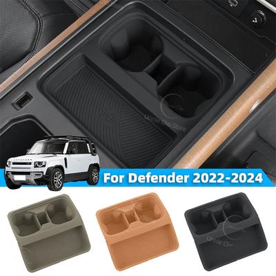 For Defender 90 110 Car Organizer Box -2024 Console Wireless Charger Anti-slip Mats Pad Silicone Water Cup Pad Coaster