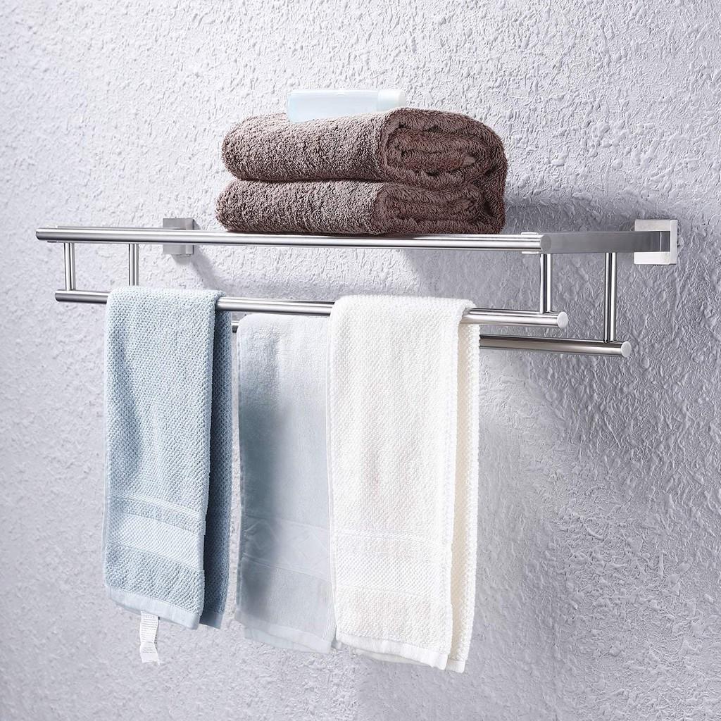 SUS 304 Stainless Steel Towel Rack Practical Double Bars Towel Shelf Household Bathroom Wall Mount Holder