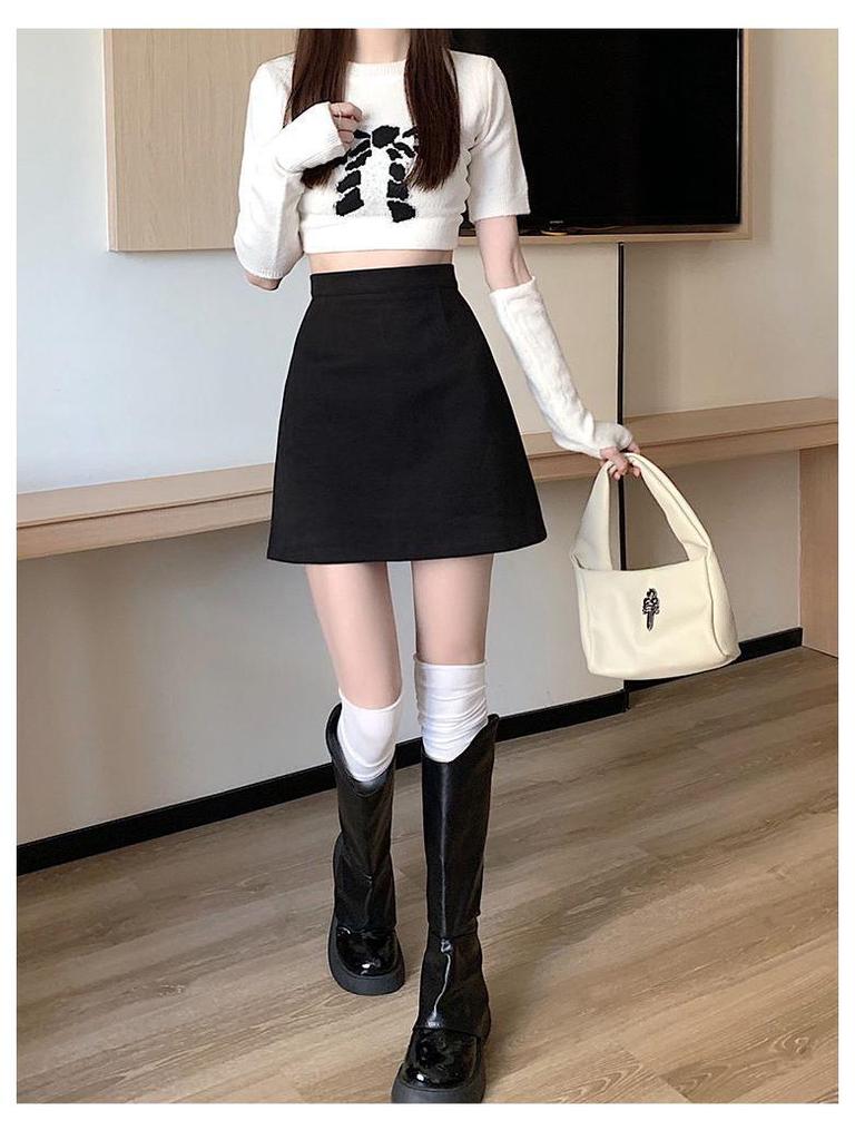 Melaleuca High-Waist Woolen A-Line Skirt: Slimming College Style for Autumn Winter 2025