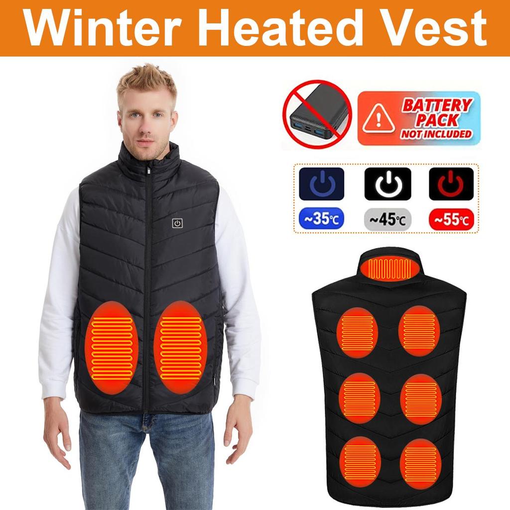 Heated Vest for Men Women Winter Thermal Smart USB Heating Vest 9 Carbon Fiber Heating Pads 3 Temperature Levels No Battery