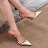 Fashion Crystal Women High Heels Slippers Designer Heeled Sandals Fashion Woman Shoes 2025 Summer Stilettos Pumps Brand Chaussures Femme