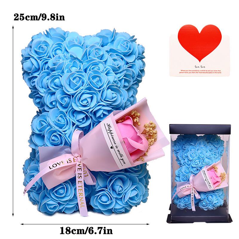 25cm Everlasting Rose Bear Bouquet - Valentine's Day Gift