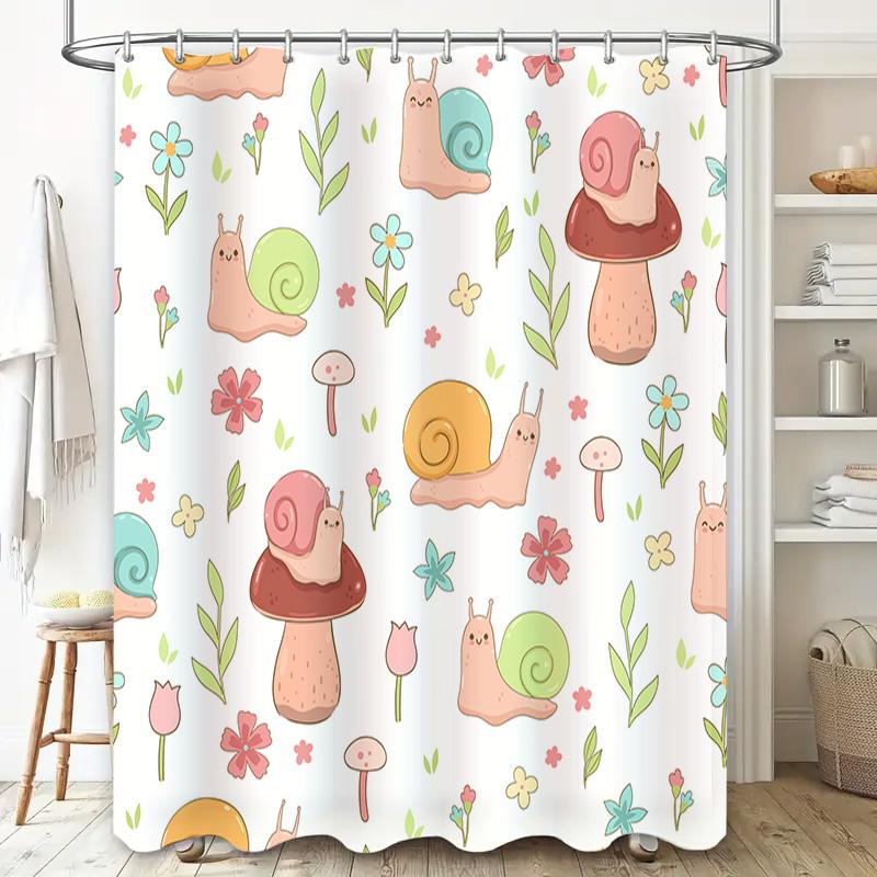 Cute Cartoon Snail Mushroom Print Shower Curtain Waterproof Home Decor Bathroom Decoration Size Customizable 180x245cm