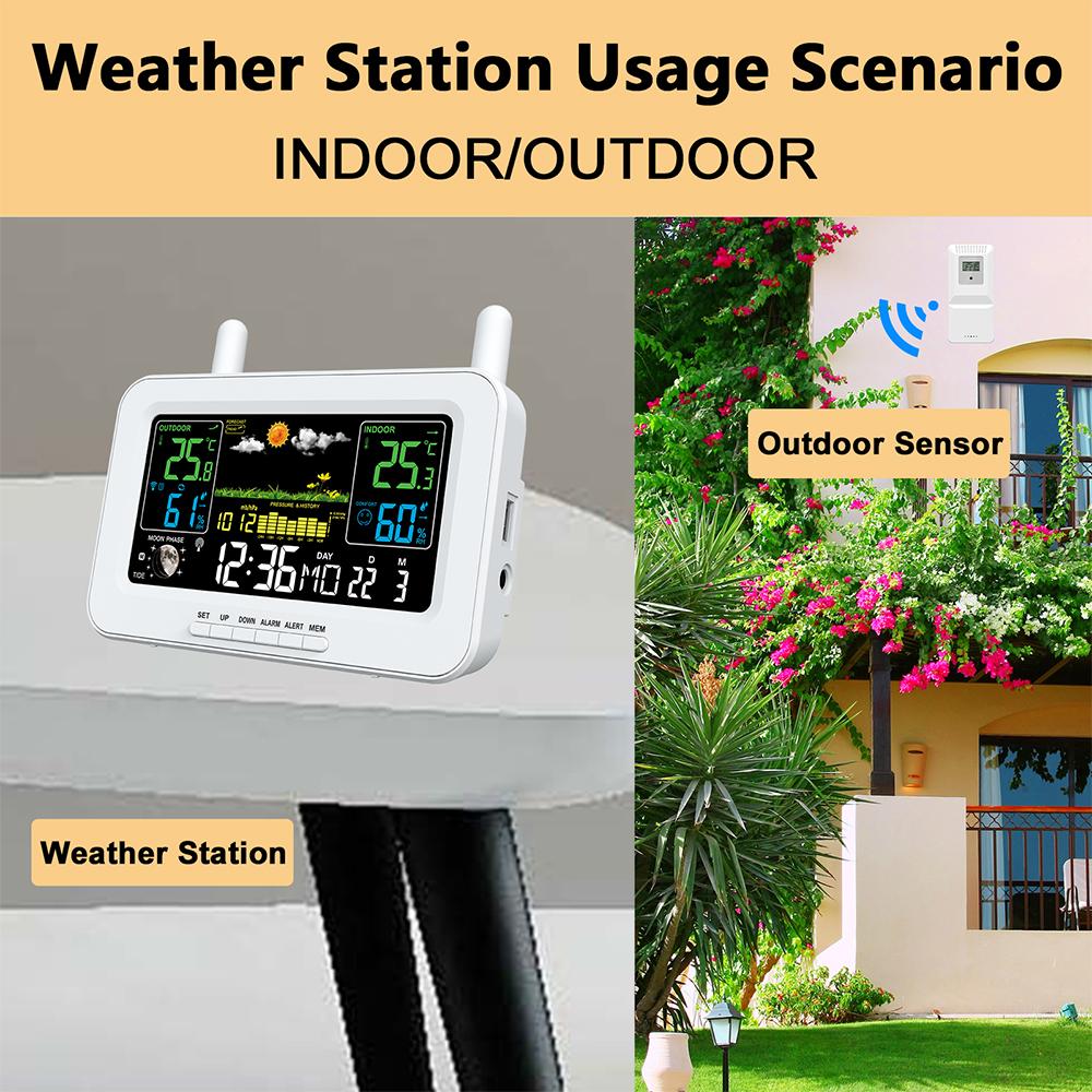 Weather Stations Wireless Indoor Outdoor Thermometers LCD Color Display Temperature Humidity