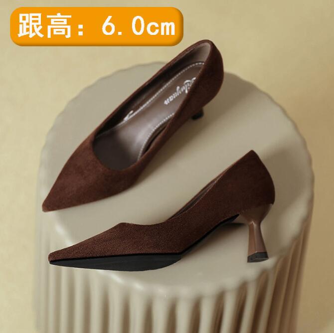 Woman's High Heels Black New Suede Leather Pointed Toe Women's Business Wedding Office Shoes 4cm 6cm