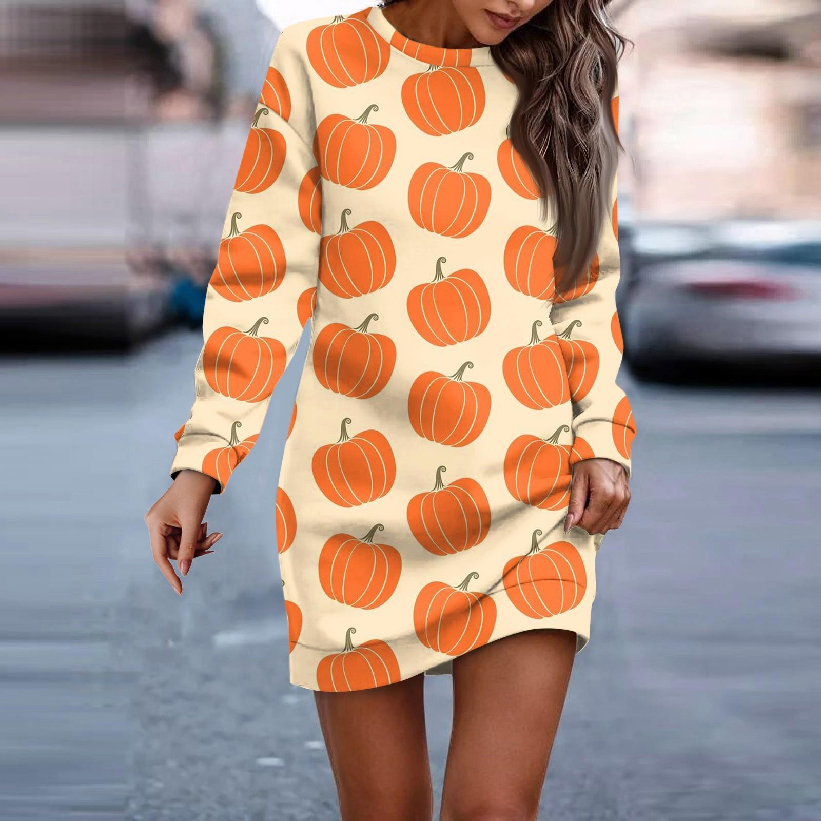 

Жіноча сукня з довгим рукавом, повсякденна пуловер з принтом на Хеллоуїн, сукня-светр, сукня-светр, осінь XXXL жовтий