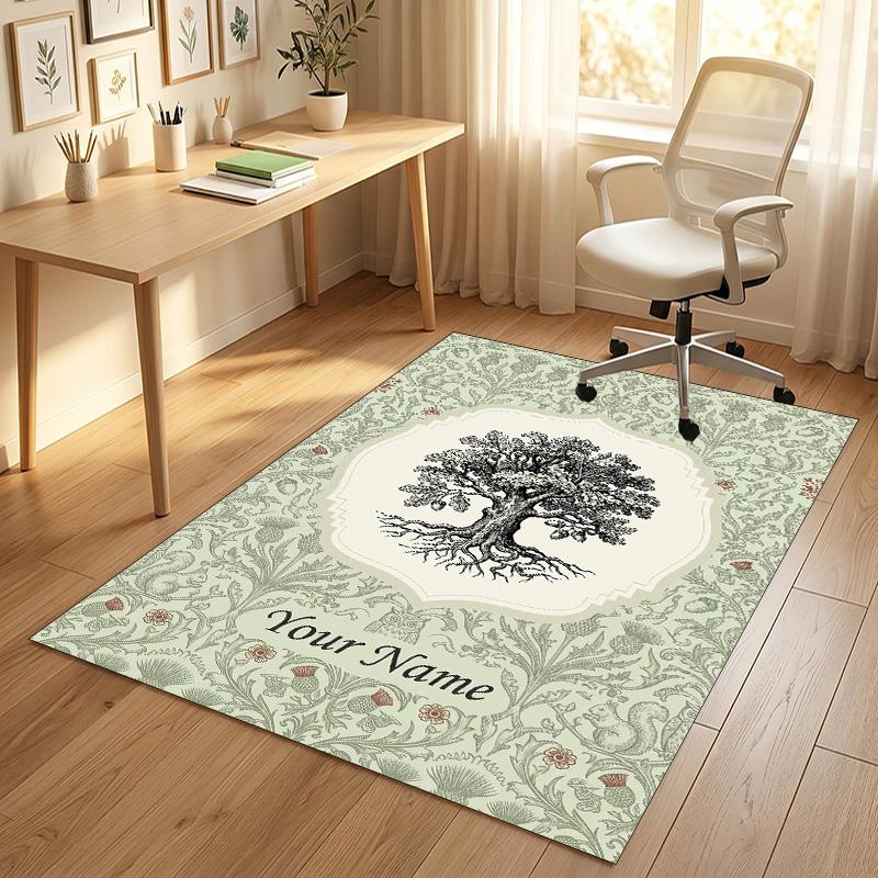 Tree Life Fantasy Theme Soft Crystal Velvet Rug Custom Name & Text Print Non Slip Floor Rug for Bedroom Living Room
