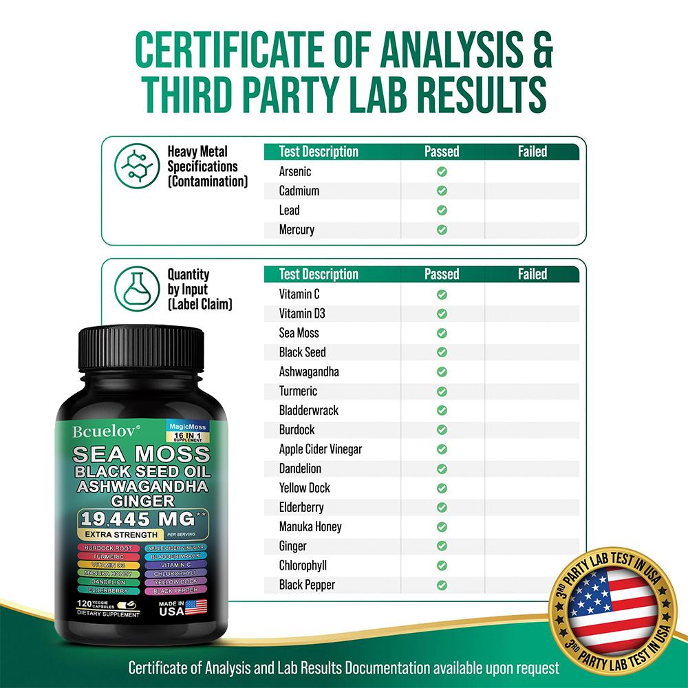 Bcuelov Seaweed Capsules Seaweed Black Seed Oil Turmeric Boosting Energy 120 Vegetarian Capsules