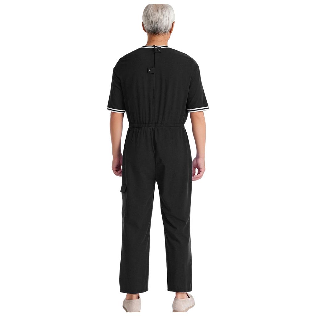 Mono Adaptativo con Cremallera para Hombre Cuello Redondo Media Manga Cintura Elástica Cremallera Trasera Invisible Bolsillo con Solapa Fácil de Poner