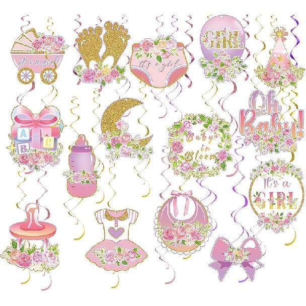 

36 pcs Baby Shower Party Hanging Swirls Decor,Girls Ceiling Hanging Streamers for Girls Kids Gender Reveal Baby Shower Birthday Party Supplies рожевий
