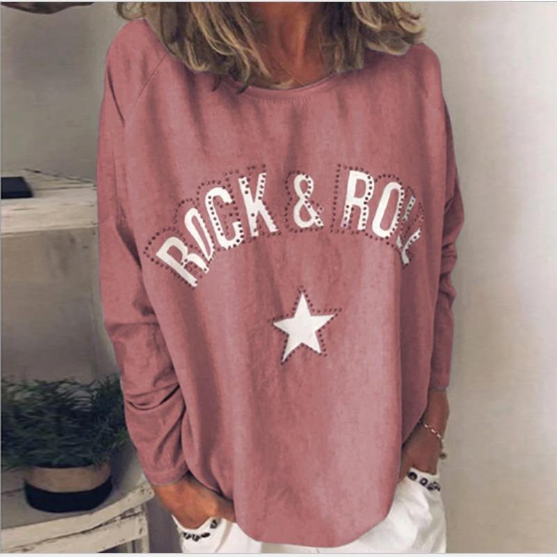 Damen Neuer Herbst- und Winterdruck Diamanten Rundhals Langarmpullover