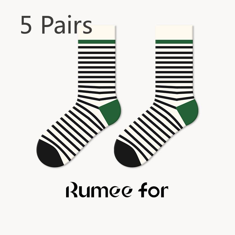 5 Pairs of Female Spring and Autumn Striped Ancient Sports Academy Wind Stockings