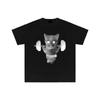 Adult and Children Parentchild Contrast Full of Fitness Kitten Home Daily Cotton Short Sleeve Sports Casual Tshirt