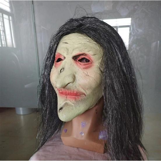 Halloween silberhaarige grün gesichtige Hexe Latexmaske Feiertagsatmosphäre Scherz Kopfbedeckung