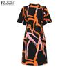 ZANZEA Women Summer Round Neck Short Sleeve Casual Print Dress
