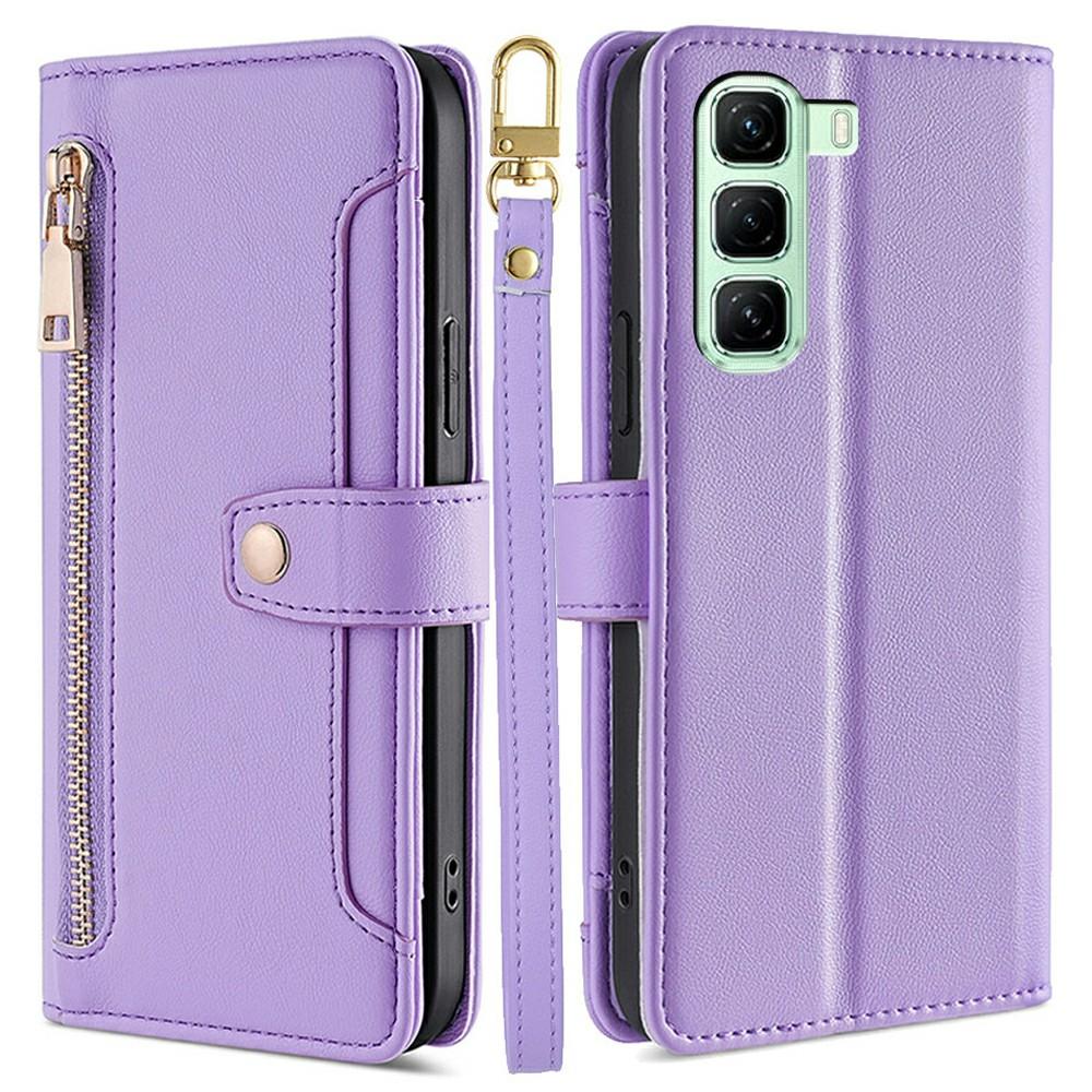 For Infinix Hot 50 4G Leather Case Zipper Pocket Wallet Phone Cover with 2 Straps