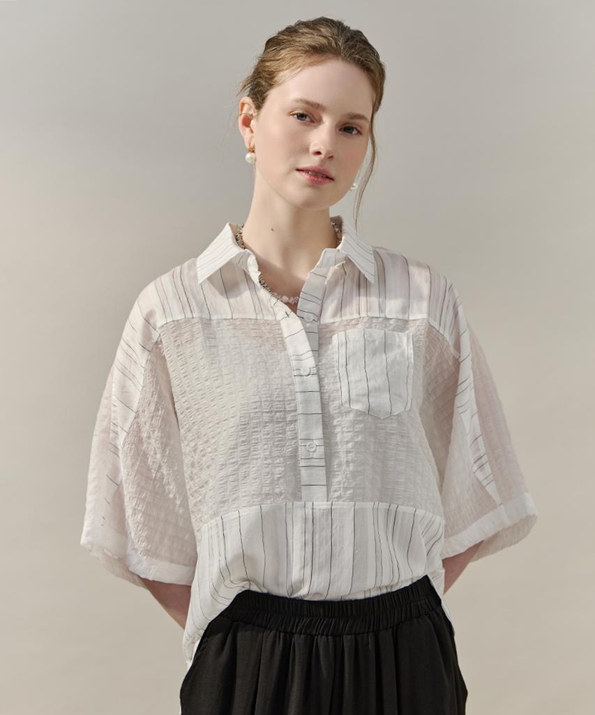 M.GRAF Stripe Color Block Embossed Texture Shirt Blouse