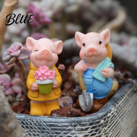 Mini Gardening Statues 2PCS Micro Landscape Ornaments, Pig Figurines, Durable Flowerpot Embellishments Resin Waterproof for Potted Plant Landscaping