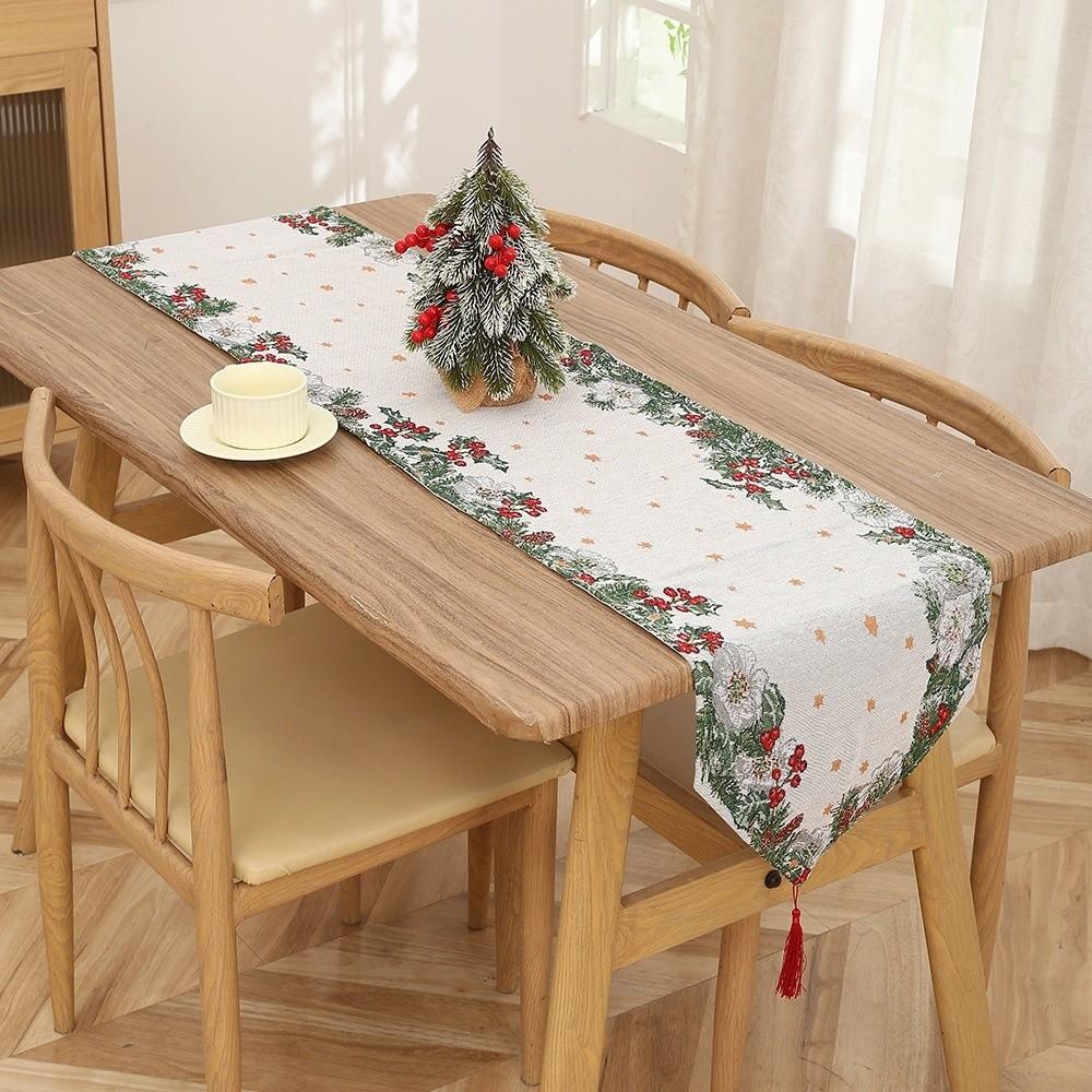 Pattered Contrast Color Christmas Table Runner Red Tree Xmas Desktop Decoration Snowman Elk Linen Table Cover Home Decoration