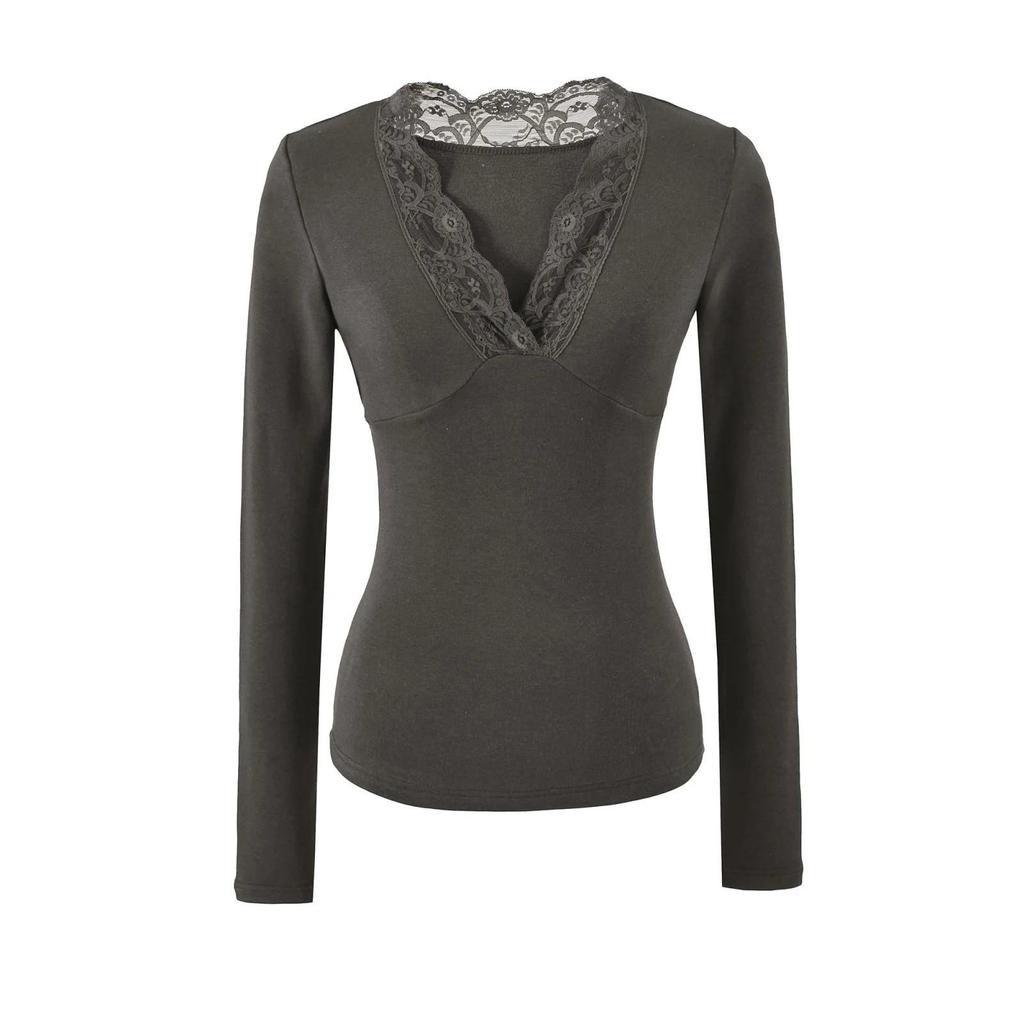 Women's Slimming Lace V-Neck Long-Sleeve Top - Autumn/Winter