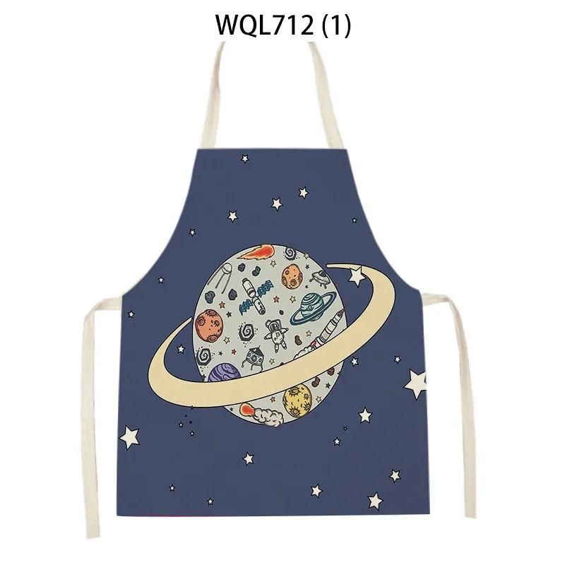 Rocket Planet Print Kitchen Apron for Women Creative Universe Style Baking Accessories Cooking Apron Household Cleaning Pinafore