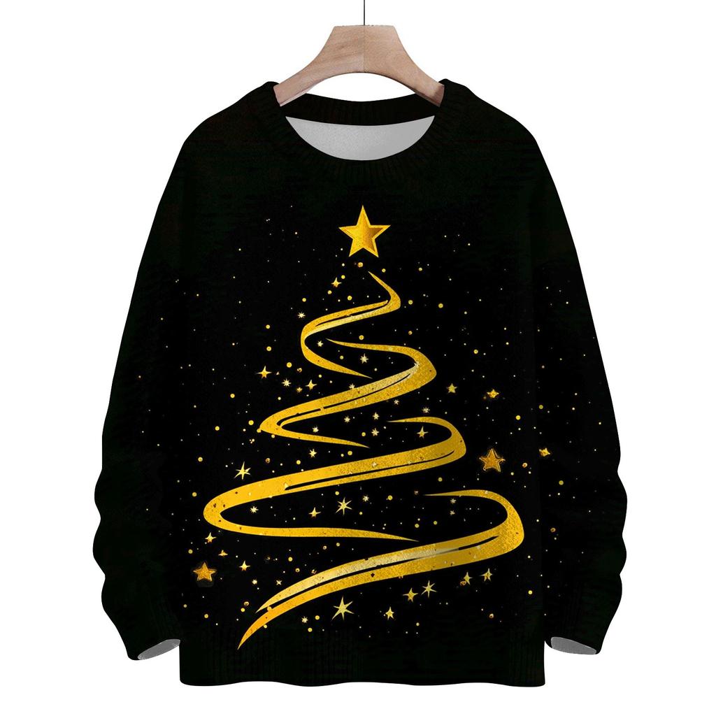 Women's Fashion Round Neck Casual Long Sleeve Christmas Cute Printed Woolen Knit Top