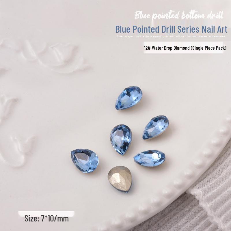 Elegant Blue Crystal Nail Art - Large & Irregular Rhinestone Accessories with Crooked Peach Hearts