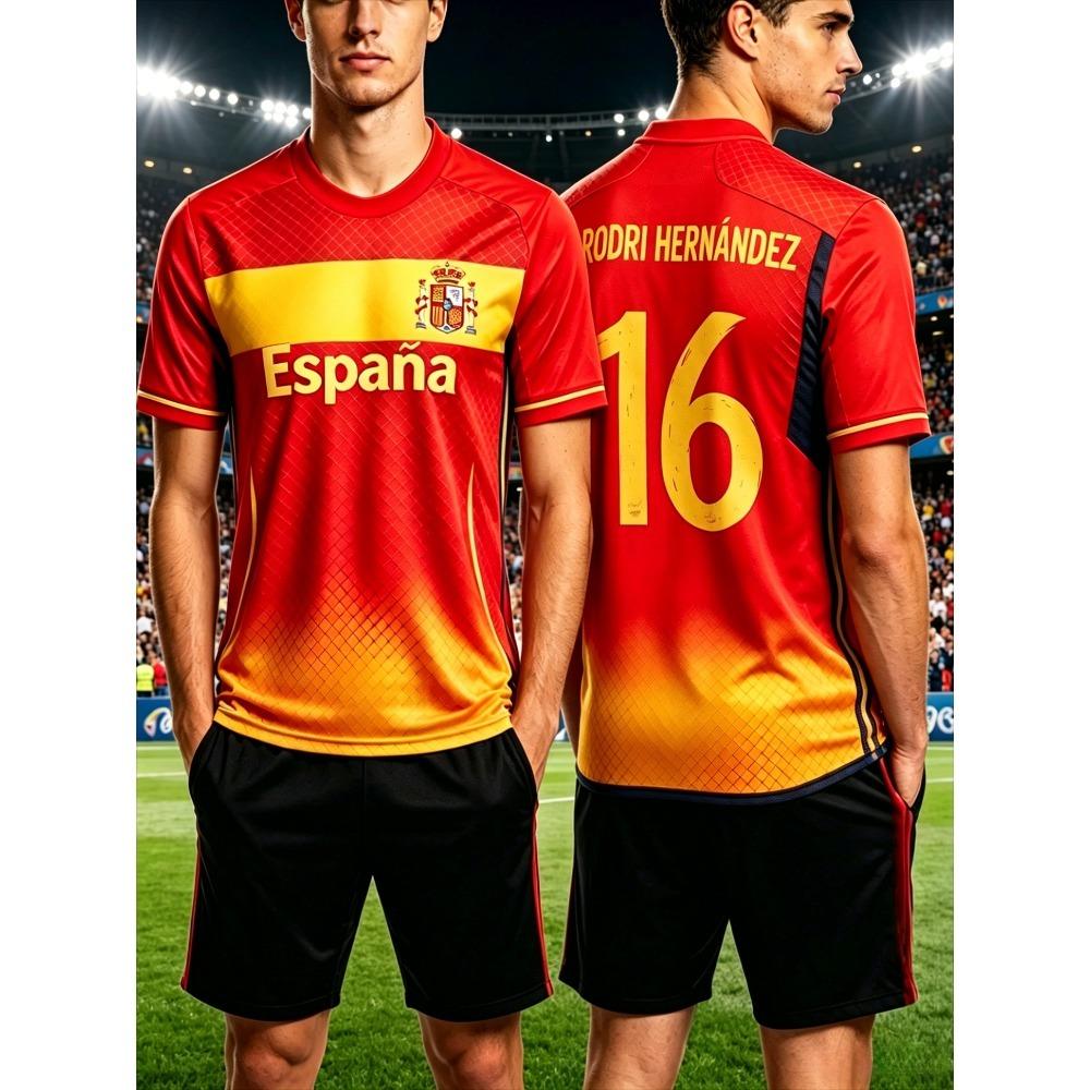 Heren T-shirts voor de Zomer Spaans Jersey T-shirt Spaanse Vlag Print Buiten Sport Ademend Rond Hals T-shirt Dames T-shirt