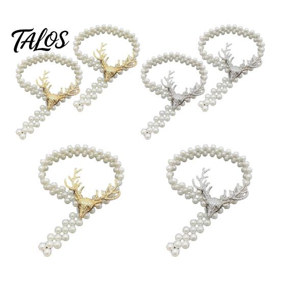 Light Luxury Curtain Decor Deer Head Tieback, Faux Pearl Beaded Stretch Holder, Decorative Holders Adjustable Holdback for Bedroom Living Room Window