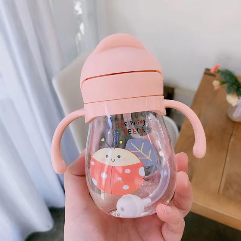 Cute Children Water Cup 300ML, Kindergarten Kids Water Bottle with Gravity Ball, Portable Straw Anti-Choke, Adorable Cup