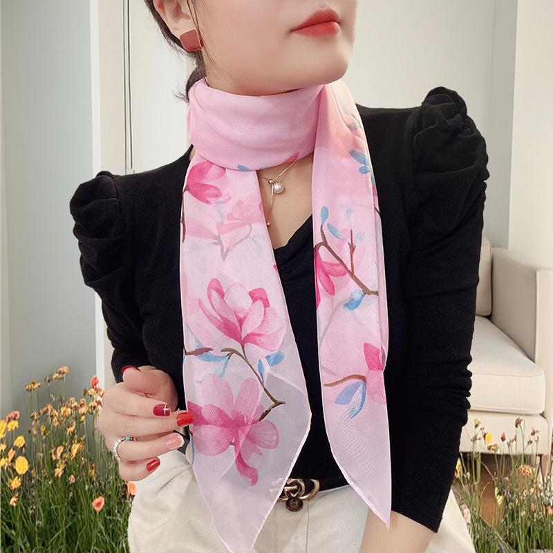 Large 95cm Square Korean Silk Chiffon Scarf for Women - Printed Neck or Head Scarf