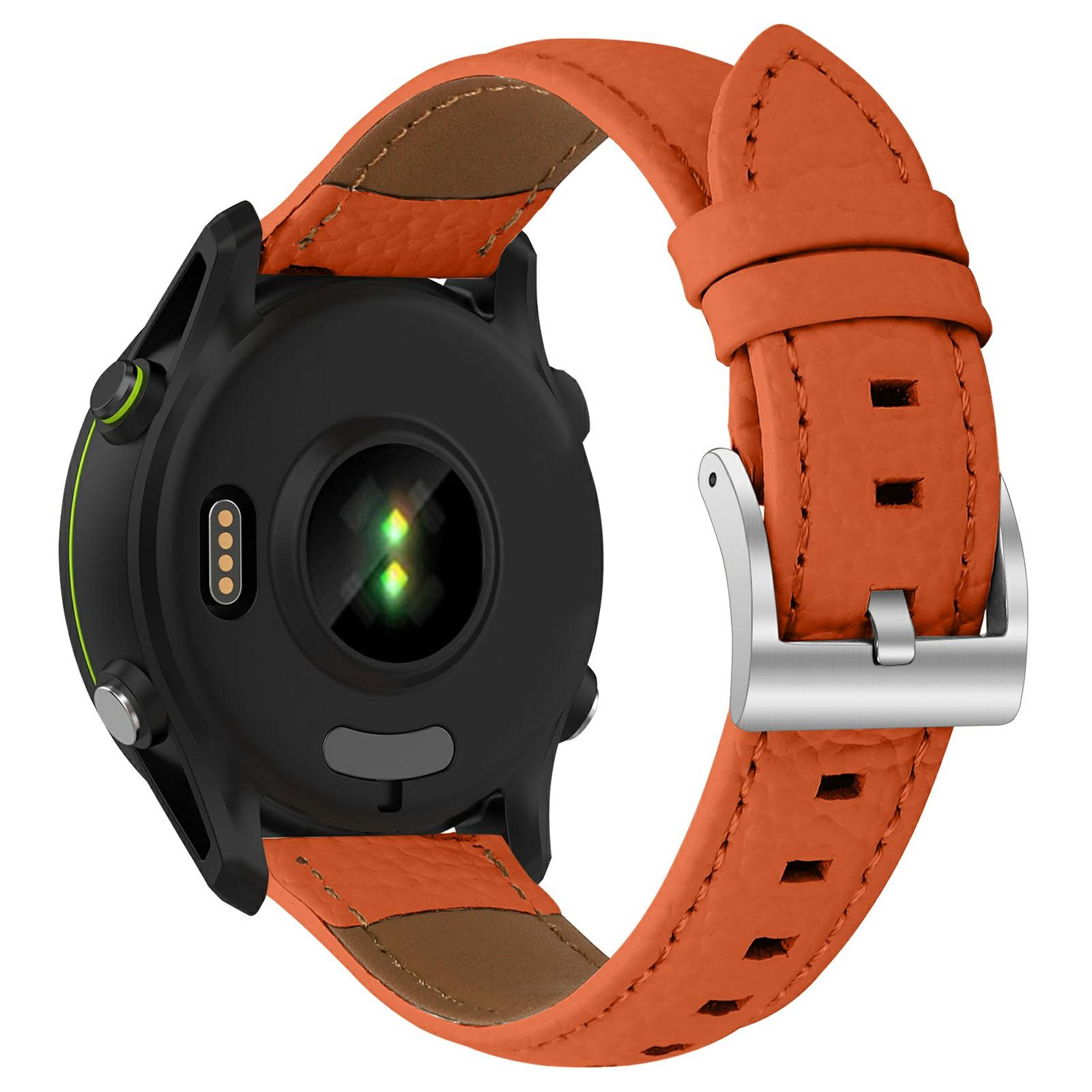 

20mm Litchi Texture Genuine Cow Leather Strap for Garmin Forerunner 168/Forerunner 168 Music/D2 Air X10 Pointed-End Watch Band with Silver Buckle