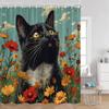 Grappige Katten Douchegordijn Katten Rijden op Haaien Cool Schattige Katten Honden Bloemen Zomer Badkamer Decoraties Polyester Badgordijn