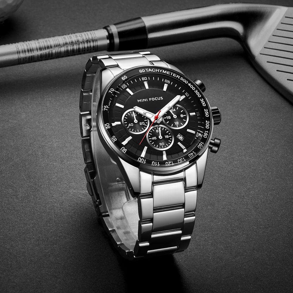 Top luxus s krabičkou MINI FOCUS Brand Business Pánské hodinky Multifunkční kalendář Vodotěsné pánské Quartz hodinky z nerezové oceli
